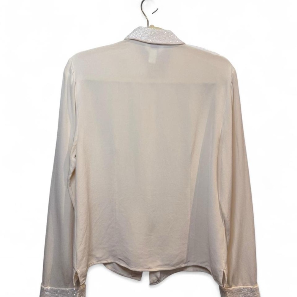 Talbots Pure Silk Cream Blouse with Beaded Collar & Cuffs quiet luxury fancy - Picture 4 of 8